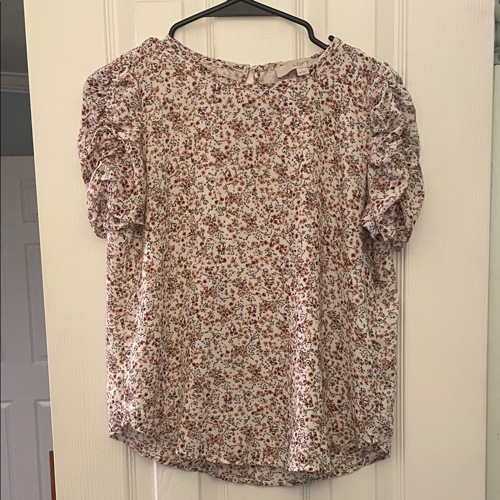 LOFT Floral Blouse in Pink and White